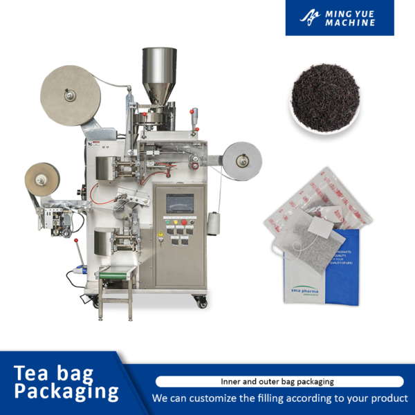 Tea packaging machine with inner and outer bags